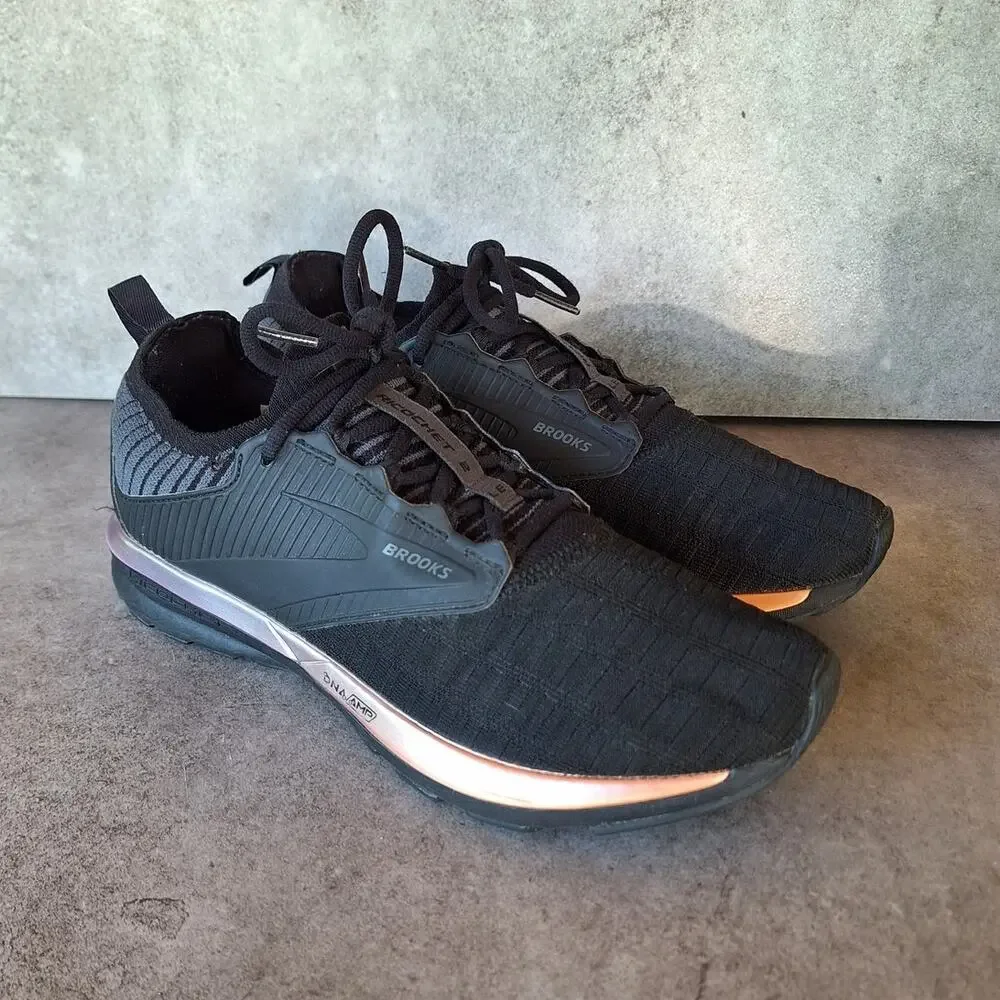 Brooks Ricochet 2 black/rose gold running shoes women's 8.5 stretchknit athletic